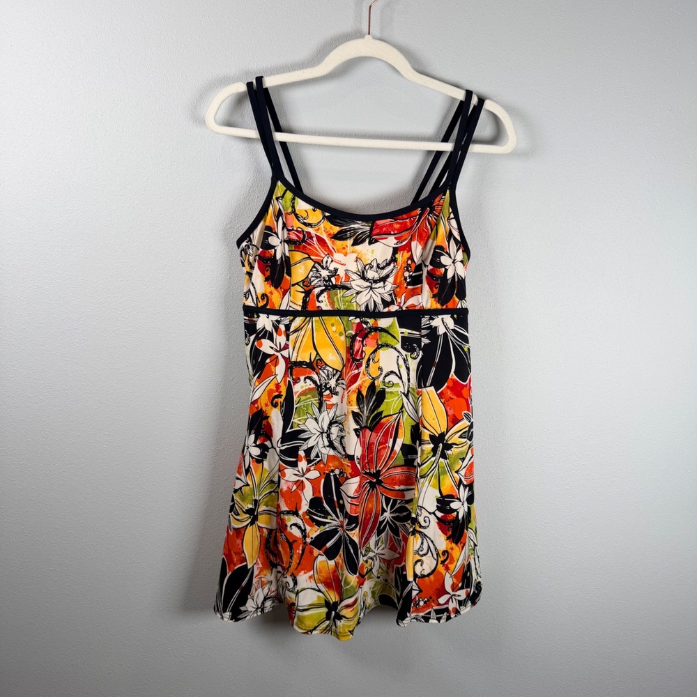 Beach Belle Swimwear Floral Swim Dress Size 16 Style 2935 Multicolor Strappy